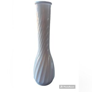 Vintage Hoosier Glass White Milk Glass Swirl Flower Bud Vase #4094 9”